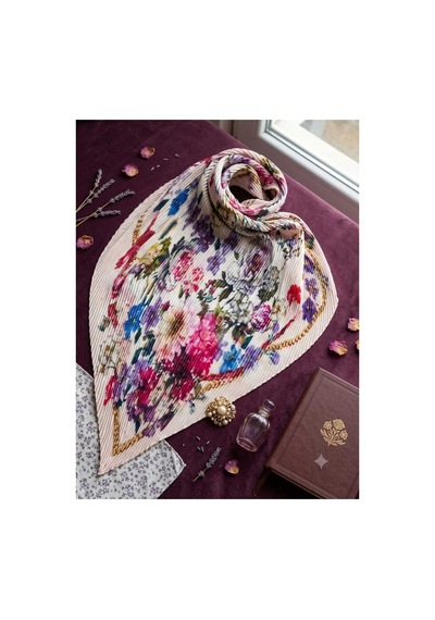 D2listone Çiçek Desenli Pliseli Fular Bandana 50x50 Çok Renkli