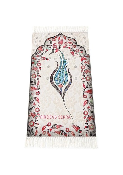 İsme Özel İnce Pamuk Çocuk Seccadesi Mavi- Lale 44x77 Cm - 180 Gr - Tesbih Hediyeli Çok Renkli