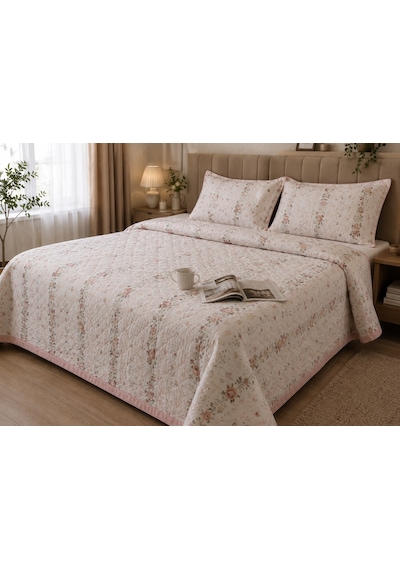 Kapreo Home Flower Collection Çift Kişilik Pamuk Pike Seti Krem 200x230 Çok Renkli
