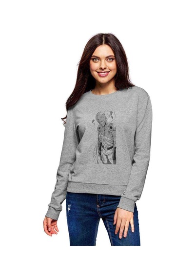 Anime One Punch Man Baskılı Gri Kadın Sweatshirt (528294809)