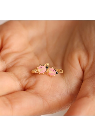 Sembol Gold Altın Çocuk Küpesi Uğur Böcek Mineli Pembe