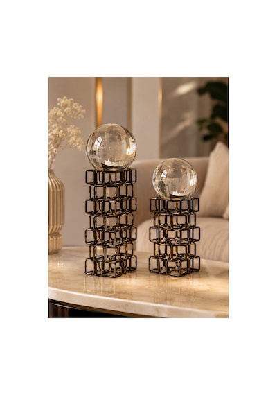 Sleep Nova Infinity Sphere Dekoratif Metal Küre Biblo Seti Siyah