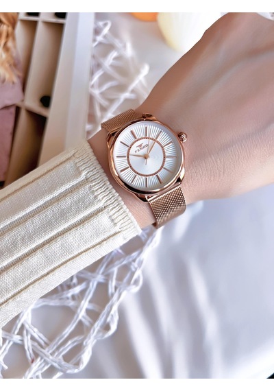 Ferro Hasır Kordonlu Rose Gold Kararmaz Renk Atmaz 3 Atm Özel Tasarım Kadın Kol Saat 21152cwt-c