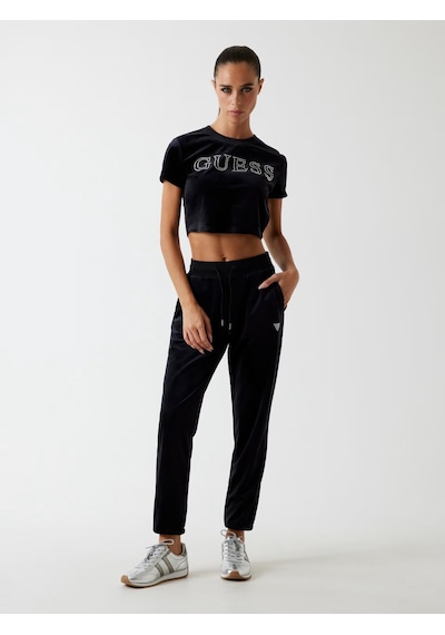Guess Kadife Kadın Crop T-shirt V3bı01k0232 Siyah