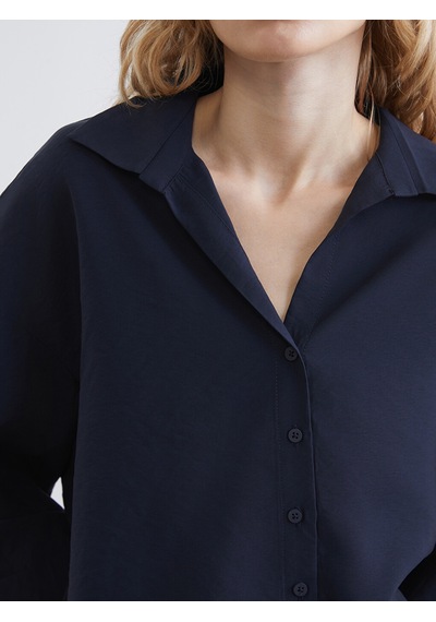 Lcw Vision Lacivert Oversize Kadın Gömlek