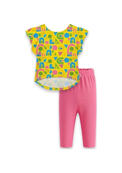 Haribo Lisanslı Fırfırlı Kollu Desenli T-shirt Tayt Takım Sarı