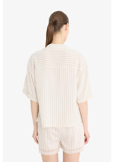 DeFacto Loose Fit Çizgili Keten Karışımlı Kısa Kollu Gömlek F5546AX25SMER105