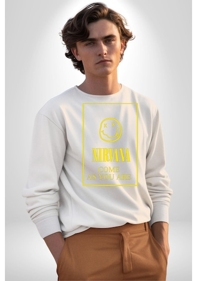 Nirvana Müzik Grubu Unisex Beyaz Sweatshirt Beyaz