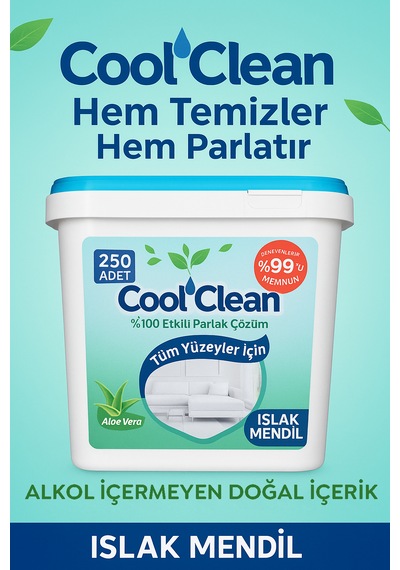 Cool Clean Yüzeyler için Islak Temizlik Mendili Kova 250'li