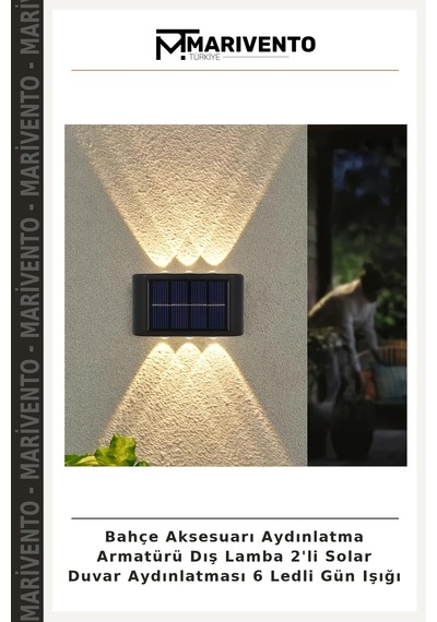 Bahçe Aksesuarı Aydınlatma Armatürü Dış Lamba 2'li Solar Duvar Aydınlatması 6 Ledli Gün Işığı