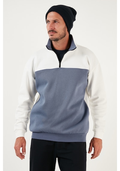 Buratti Regular Fit Fermuarlı Dik Yaka Içi Tüylü Yumuşak Şardonlu Kışlık Erkek Sweat 5905343 Ekru