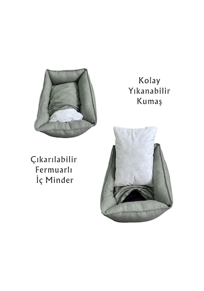 Vanilla Dokuma Kumaş Kedi & Köpek Yatağı Çıkarılabilir İç Minderli, Kaydırmaz Tabanlı, Bo