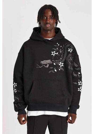 American Rag Cie Organik Pamuklu Oversized Night Python Nakışlı Hoodie - Şık Ve Rahat Moda Siyah