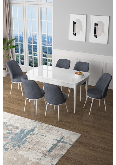 Canisa Zen Serisi 80x132 Mdf Açılabilir Beyaz Masa Takımı Ve 6 Füme Sandalye Masa Beyaz Sandalyeler Füme Canisa Zen Serisi 80x132 Mdf Açılabilir Beyaz Masa Takımı Ve 6 Füme Sandalye Masa Beyaz Sandalyeler Füme
