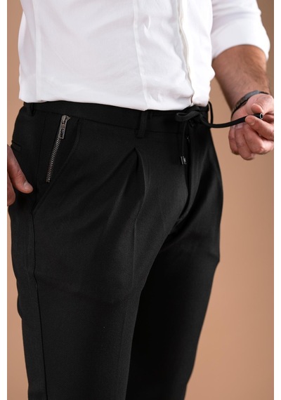 Slimfit Tek Pileli Dar Paça Fermuar Detaylı Kışlık Kumaş Pantolon 001