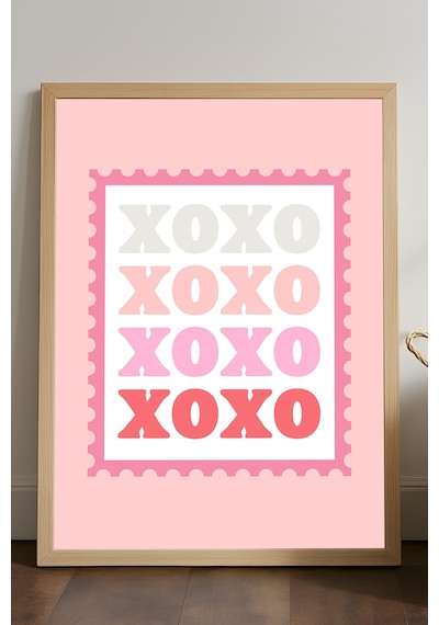 Xoxo Ahşap Çerçeveli Poster, Dekoratif Pembe Duvar Tablosu