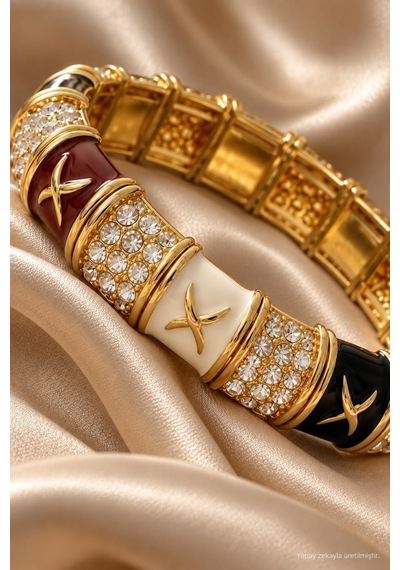 Kadın Gold Renk Taşlı Bileklik Kristal Taşlı X Figürlü Şık Takı Altın - 926984162 Altın