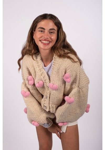 Pembe Kalpli El Örgüsü Hırka