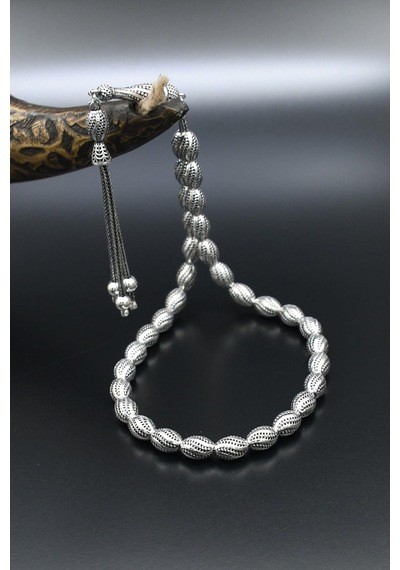 Erkek 925 Ayar Gümüş Kalem Işçilikli Oksitli Tesbih Orta Boy -22 Gr- 901352 Gümüş