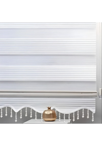 Kidmex Beyaz Piliseli Boncuklu Kumaş Zebra Stor Perde Kidmex Beyaz Piliseli Boncuklu Kumaş Zebra Stor Perde