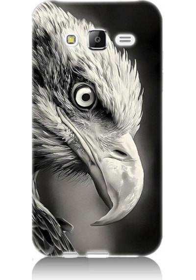 Samsung Galaxy J5 Uyumlu Siyah Beyaz Kara Kartal Başı Desenli Silikon Kılıf