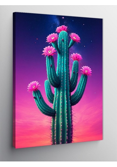 Kanvas Tablo Pembe Çiçekli Kaktüs 100cmx140cm