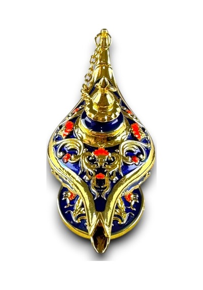 Aladdin Sihirli Lambası Renkli İşlemeli Dekoratif Biblo Alaattin Metal Çelik No:1 - 11x7 CM