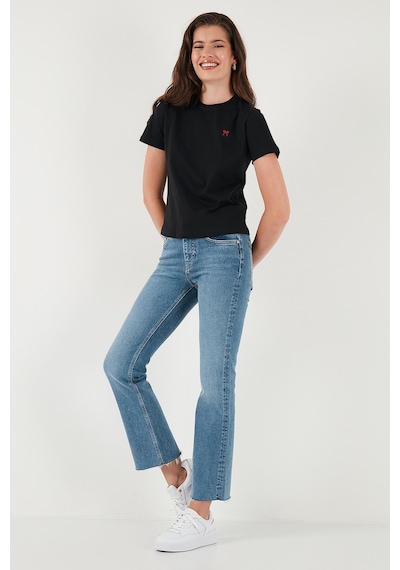 Lela Pamuklu Slim Fit Bisiklet Yaka Minimal Işleme Detaylı Bayan T Shirt 5866398 Siyah
