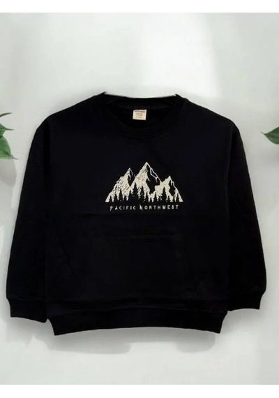 Zekids Erkek Çocuk Northwest Baskılı İnce Sweat-14236 Siyah