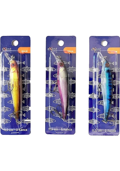 Exent, 3 Adet 13 Gr. 11,5 Cm 6 Kancalı Suni Balık Yemi, Rapala-gerçek Görünümlü Suni Yem