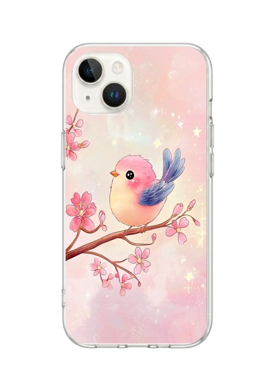 iPhone 13/14 Uyumlu Dalda Ki Kuş Baskılı Silikon Kılıf Renkli