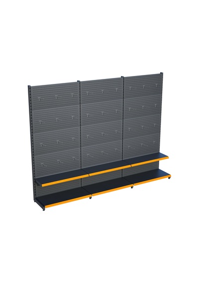 Antrasit Metal Delikli 3'lü Birleşik 2 Katlı Market Raf Sistemi Hırdavat Rafı G270cm Yükseklik H220 Cm Turuncu