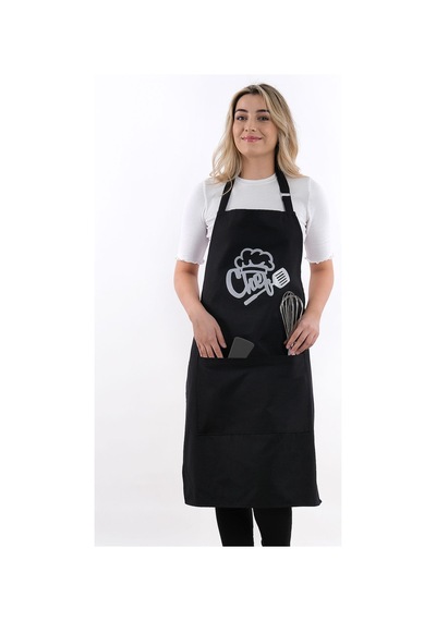 Unisex Master Chef Ayar Askılı Mutfak Önlüğü Siyah