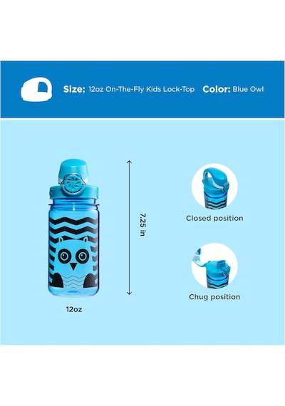 Sustain Tritan Çocuklar İçin Su Şişesi, Bpa İçermez,%50 Plastik Atık Malzeme, Sızdırmaz, Uzun Ömürlü, Bpa İçermez, Karabina Dostu, Tekrar Kullanılabilir, 340 Ml, Mavi Baykuş Diğer
