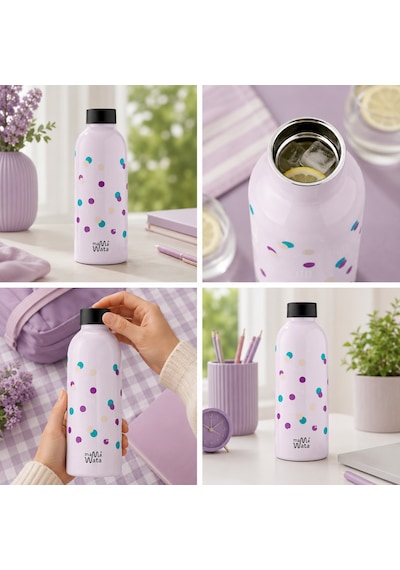 Mamawata Bubbles Paslanmaz Çelik Termos Matara 470 Ml Sızdırmaz Yalıtımlı Suluk Açık Pembe