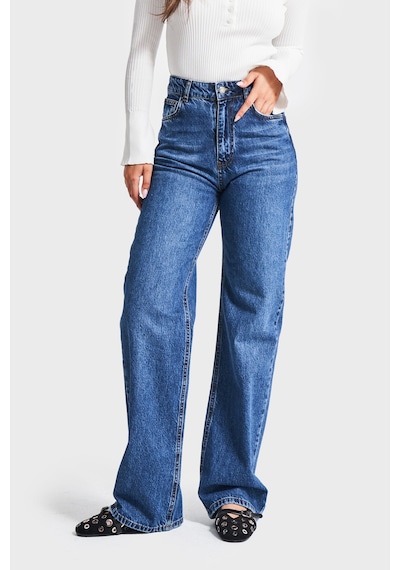 Itsbasic Kadın Mavi Renk Doris 2w5-5 Straight Fit Yüksek Bel %100 Koton İç Boy 80cm Denim Jean Mavi1