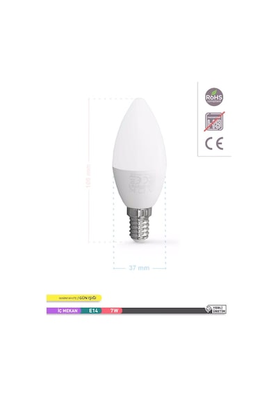 ACK LED Mum Ampul 3000K Gün Işığı 220V 7W E14