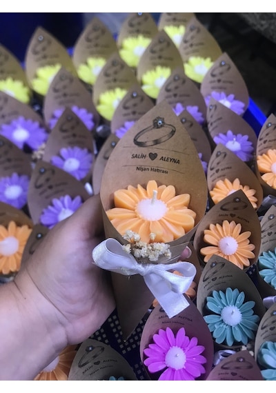 Bernami Mum Pinterest 15 Adet Kişiye Özel Rengarenk Taşlı Papatya Buket Mum, Doğumgünü, Hediyelik, Sünnet Diğer