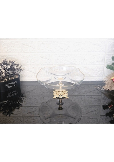 Küçük Bölmeli Servis Tabağı Döküm Kare Gold Ayaklı & Sunumluk & Kahvaltılık & Çerezlik 25 Cm Beyaz