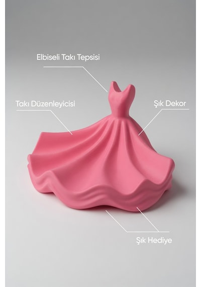 Dekoratif Elbise Tasarımlı Takı Organizer Kolye Yüzük Küpe Standı Makyaj Masası Aksesuar Düzenleyici Pembe