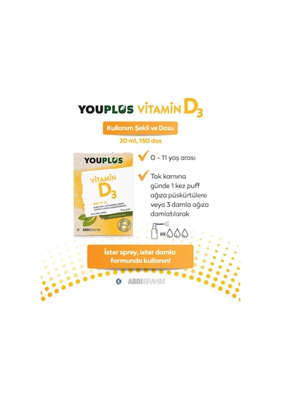 Youplus Vitamin D3 400ıu Oral Sprey 20 Ml 2 Adet