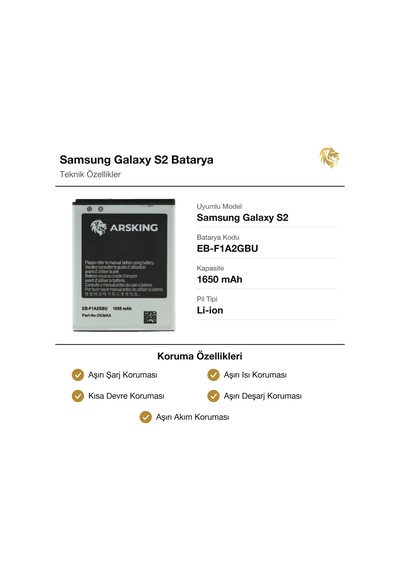 Samsung Galaxy S2 Uyumlu Güçlendirilmiş Batarya Eb-f1a2gbu 1650 Mah Pil Telefon Bataryası Battery