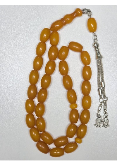 Mışmışi Renk Sıkma Kehribar Tesbih Püsküllü Fıçı Kesim 9 X 13 Mm
