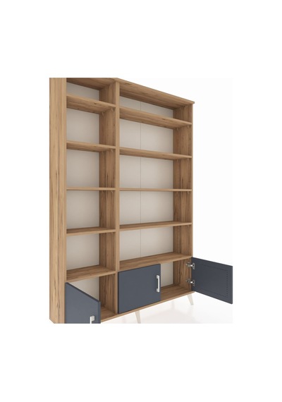 Arges Dolap 10 Raflı 3 Kapaklı 132x30x195 Çam-antrasit/çam Çam