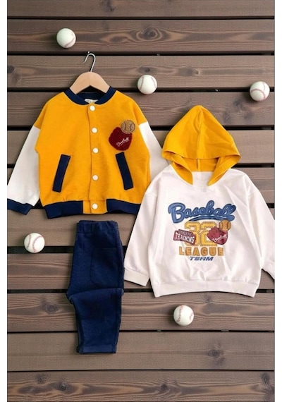 Necix's Baseball Team Çıtçıt Hırkalı Mevsimlik 3'lü Takım Hardal Hardal