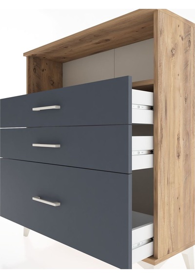 Arges Şifonyer Tek Raflı 3 Çekmeceli 88x30x106 Çam-antrasit Atlas Çam