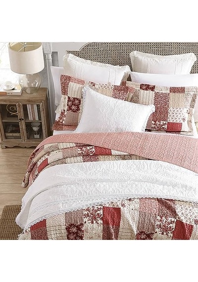 Kraliçe Yorgan Seti Ters Çevrilebilir Pamuklu Yatak Örtüleri Kırk Yama Işi Esinlenen Ev Dekoru Celina Patchwork K Genel