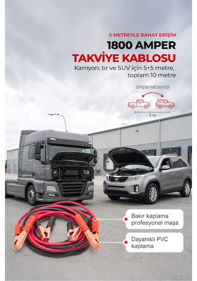 1800a Akü Takviye Kablosu 5 Metre Ağır Hizmet Tır Tipi