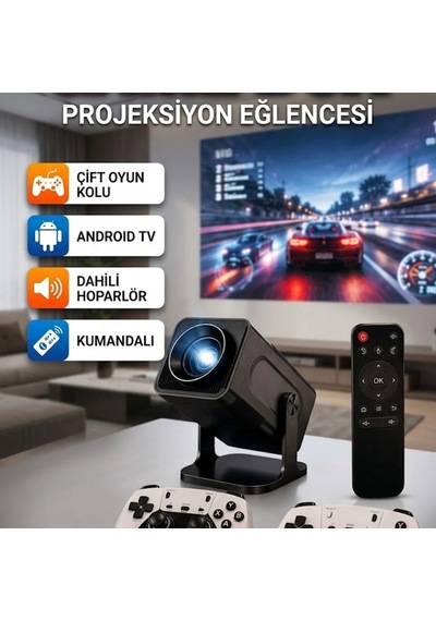 Çift Kollu Game Box Projeksiyon Cihazı Kumandalı Android Tv Ve Dahili Hoparlör