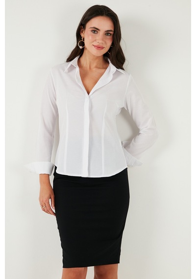 Lela Pamuklu Slim Fit Klasik Yaka Bayan Gömlek 6777423 Beyaz